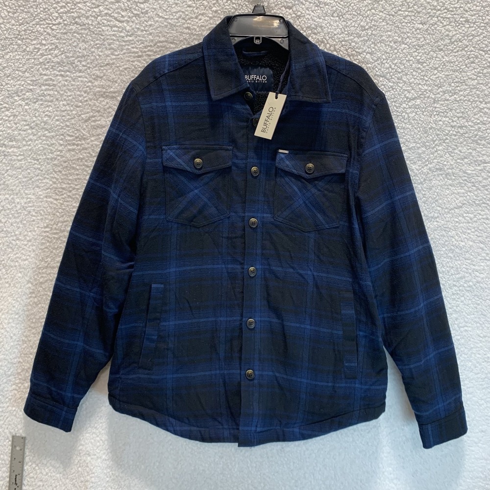 Buffalo David Bitton Men's Shacket S Sherpa Button Up Shirt‎ Jacket Blue Plaid